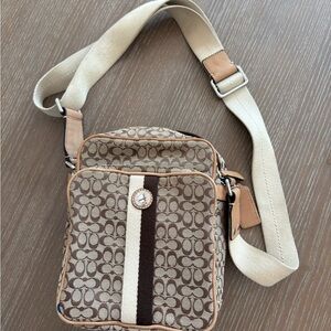 Coach Brown and Cream Signature Messenger Bag